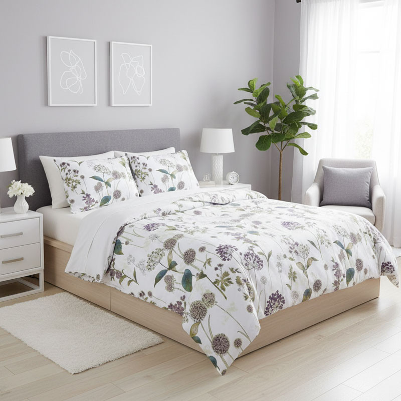 Bettgarnitur Duvet Satin Blau mit winzige Blumen