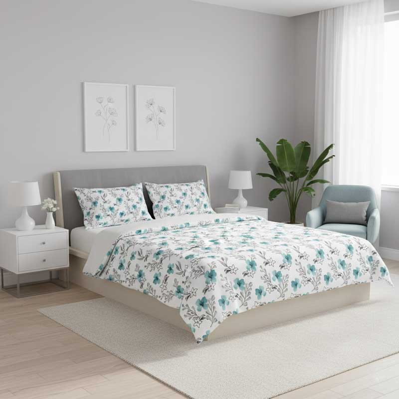 Bettgarnitur Duvet Satin Blau mit Himmelgrün