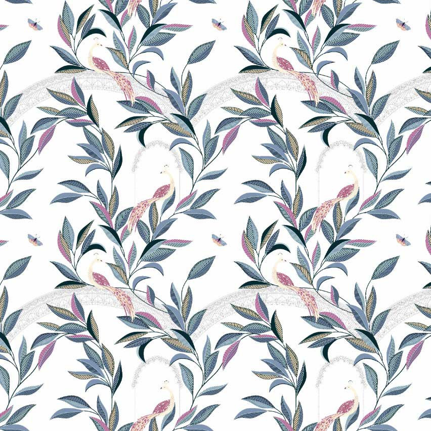 Bettgarnitur Duvet Satin Blau mit gemischte Blätter