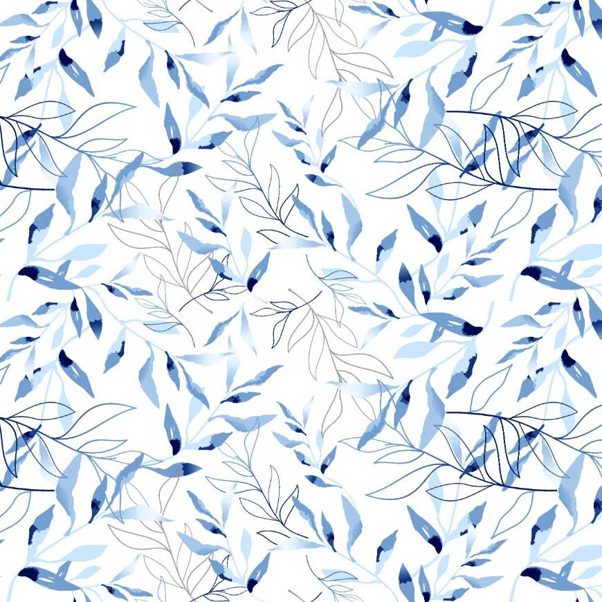 Bettgarnitur Duvet Satin Blau mit blau Blatter