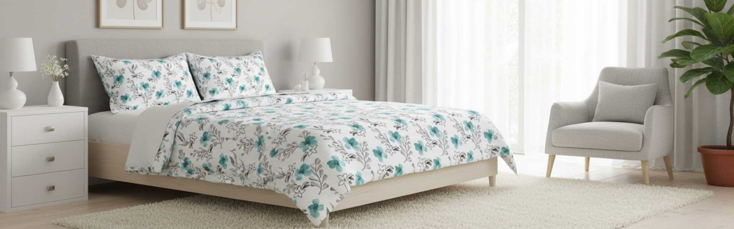 Bettgarnitur Duvet Satin Blau mit Himmelgrün