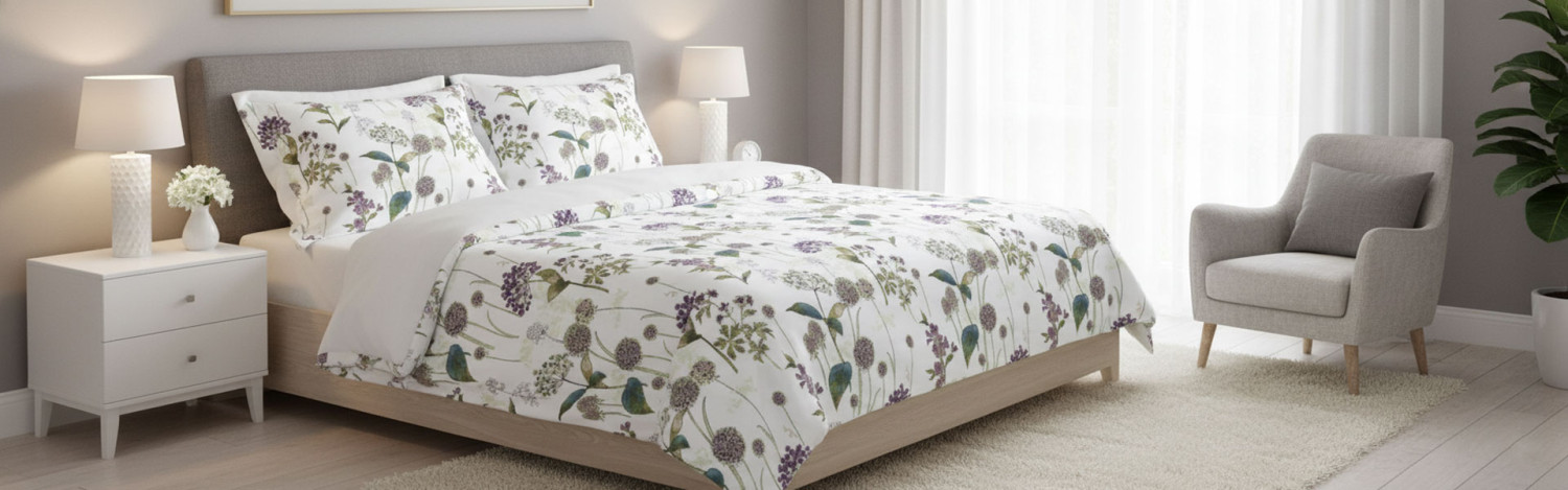 Bettgarnitur Duvet Satin Blau mit winzige Blumen